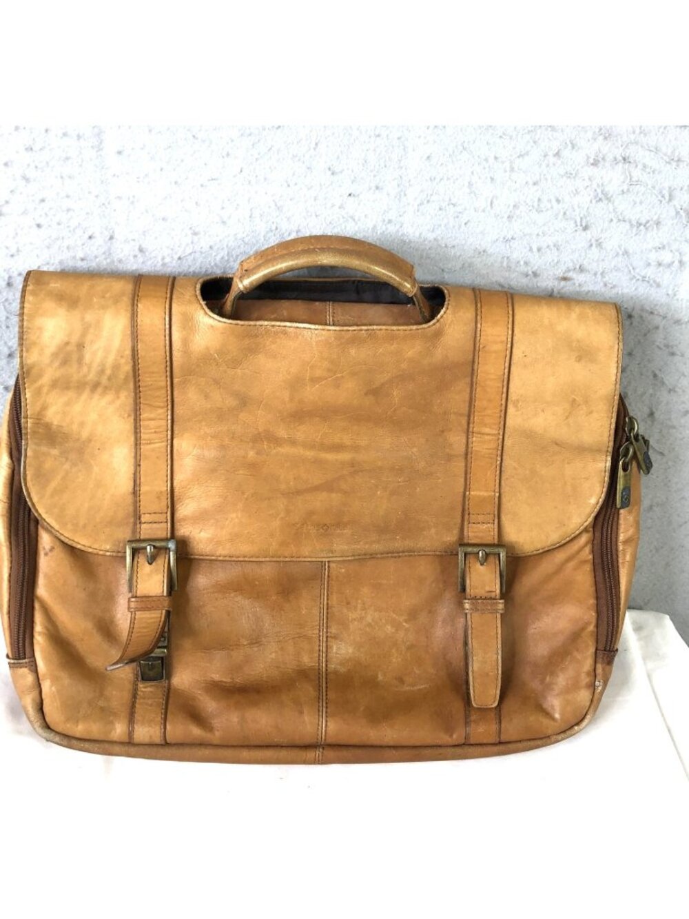 Samsonite Brown 18" Leather Laptop Bag Briefcase Mens Soft Case Satchel Work